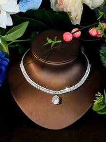 1 Set de Joyería Decorativa con Circonita Cúbica Cuadrada, Adecuado como Regalo de Aniversario para Mujeres - Plateado - Ver 6