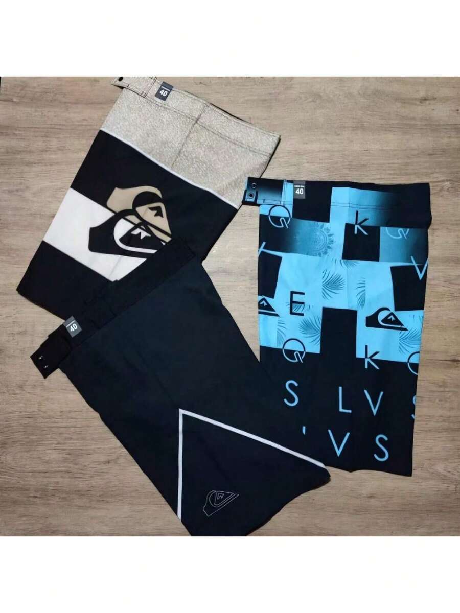 Kit Of 3 Men's Tactel Bermuda Shorts For Gym, Training, Elastane, Beach, Surfing, Running, Pockets, Quick-Drying, Soft Fabric, Stretchy - 彩色 - 查看 1