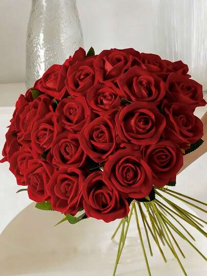 1/3/6pcs Artificial Red Rose, Silk Rose, Velvet Rose, 50cm/19.69in, Suitable For Wedding Decor, Desktop Decor, Home Decor, Room Decor, Birthday Gift, Valentine's Day Gift, Spring Decor, Party Decor, Garden Decor, DIY Bouquet