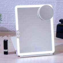 FASCINATE 1800mAh Rechargeable Large Travel Makeup Mirror With Lights, 10x7.5 Portable Lighted Makeup Mirror With 3 Color Lights, Dimming Folding Light Up Travel Mirrors With 10X Magnifying Mirror, Girls And Women Gift - 白色 - 查看 9