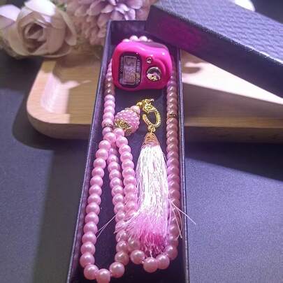 Eid Mubarak Essential | Exquisite Gift Box Set Ramadan Prayer Beads + Counter, Ring-Shaped Electronic Counter Dual-Use Manual, Portable Finger Press Counter, Middle Eastern Arabic Style Prayer Counter Essential For Daily Worship