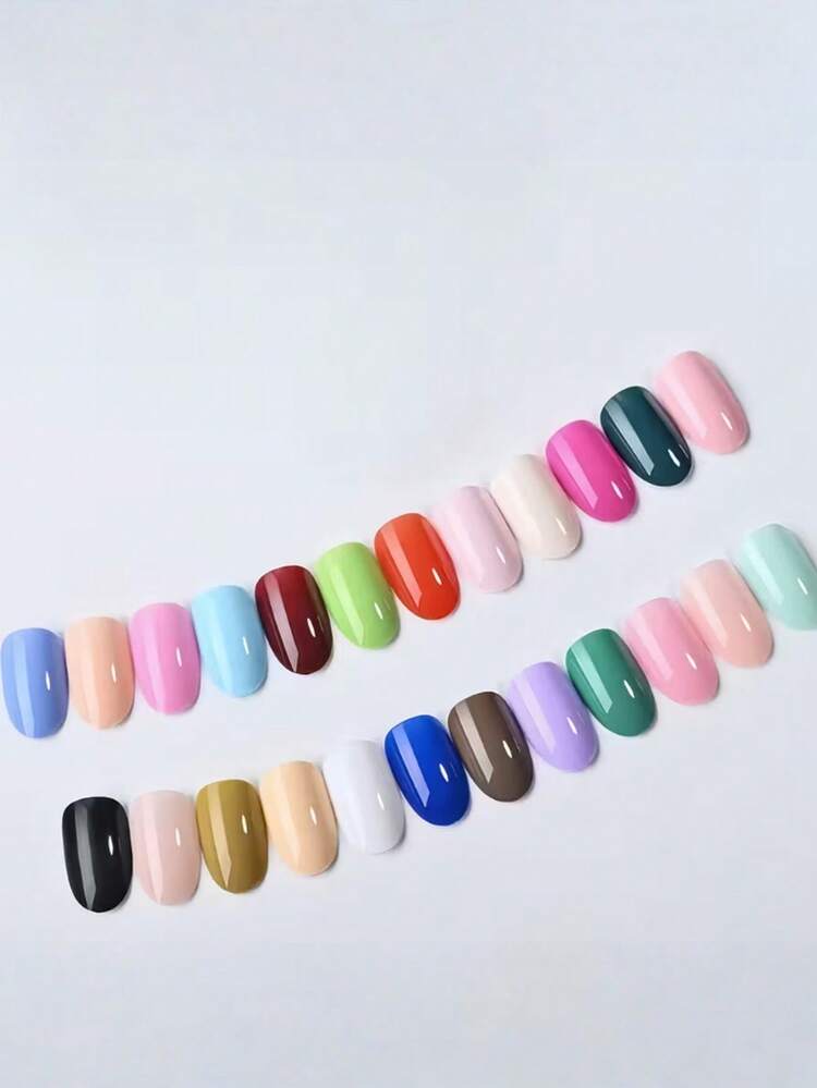 96片时尚新款亮面椭圆形人造指甲，色彩绚丽，全覆盖，纯色美甲套装，适用于美甲沙龙，使用方便，是女性和女孩瞬间提升美甲造型的理想之选。 - 彩色 - 查看 5