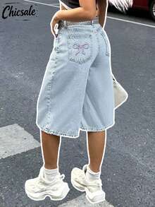 Pantalones cortos vaqueros tipo bermuda de talle alto sin cinturón - Lavado ligero - Ver 9