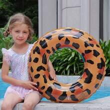 Leopard Print Inflatable Swimming Ring, Beach Party Water Toy For Kids - Brown - View 3