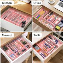 Pink Silverware Drawer Organizer Expandable Adjustable For Kitchen Utensils, Spoons Forks Knives, Utensil Holder Food Cutlery Tray - 粉色 - 查看 6