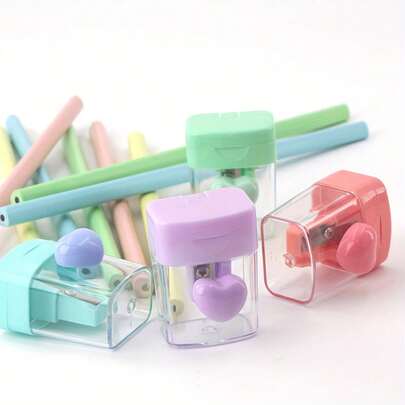 1pc Macaron Color Creative Heart Shaped Cute Pencil Sharpener, Handheld Portable Pencil Sharpener