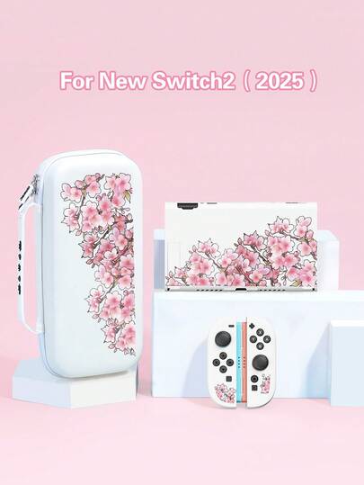 1pc Peach Blossom Pattern Protective Case/Cover, Compatible With Switch2 (2025), Switch NS, Switch OLED, Switch Lite, Accessories For Switch 2nd Gen/Switch, Full Set Including Storage Bag, Best Gift For Switch Players