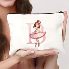 1pc Pink Ballet Girl & Letter Print Personalized Makeup Bag, Music Girl Pattern Cosmetic Storage Pouch, Personalized Letter Music Festival Bridesmaid Gift Makeup Bag,Pouch,Makeup Pouch,Travel Essential - Multicolor - View 24