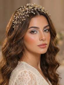 1pc Fashionable Handmade Rhinestone Headband, Suitable For Weddings, Parties, Celebrations, And Daily Wear - Champagne - View 2