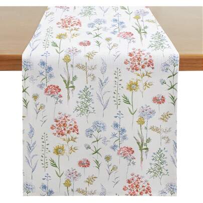 Floral & Leaf Spring Table Runner, Easter Summer Kitchen Dining Table Decor, Seasonal Holiday Home Party Decoration, Suitable For Indoor And Outdoor Use