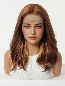 16-Inch Long Dark Blue Hair With Soft Waves Layered Wig Synthetic Natural Looking Wigs Lace Front Wigs 13*4 Hand Woven Lace Chemical Fiber Hair Daily Daily Imported Silk Party Wedding Music Festival Halloween Gift - Multicolor - View 10