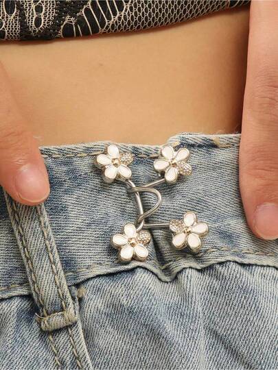 This Jeans Decorative Buckle Is So Exquisite! Taking The Flower Shape As The Design Element The White Petals Are Matched With Shiny Decorations Which Is Full Of Delicacy. The Metal Connection Part Is Strong And Durable And It Is Easy To Install. With A Light Buckle It Can Help You Adjust The Waistline Of Jeans And Also Add A Sweet And Romantic Atmosphere To Your Outfit. It Is Very Suitable For Both Daily Streetwear And Dating.