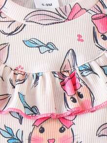 2pcs Baby Girls Cute Rabbit Graphic Round Neck Top And Casual Pants Set, Summer - Pink - View 5