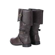 Mens Medieval Renaissance Cosplay Boots Halloween PU Leather Mid Calf Vintage Pirate Viking Shoes - nâu sẫm - Xem 2