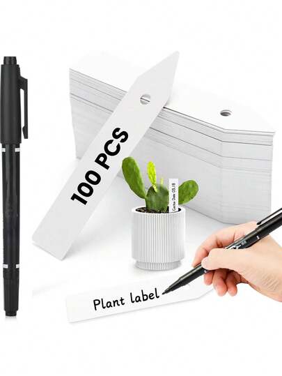 100pcs Outdoor Waterproof Gardening Labels, Plastic Nursery Seed Plant Tags With Permanent Marker, Suitable For Seedlings, Flowers And Vegetables Identification, White Waterproof Gardening Gift, 1/50/100pcs