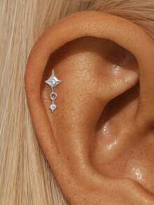 EleRunis 1PC 0.1ct Moissanite Diamond 925 Sterling Silver Star Heart Asymmetrical Evil Eye Stud 18K Gold Plated Flat Back Cartilage Helix Piercing Bridal Jewelry For Daily Wear Wedding Party Engagement Anniversary Valentine's Day - Silver - View 20