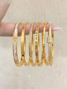 6/1exquisite Stainless Steel Bracelet Set, Suitable For Dates, Parties, Daily Life And Gifts. Simple, Comfortable, Elegant And Unique - Gold - View 8