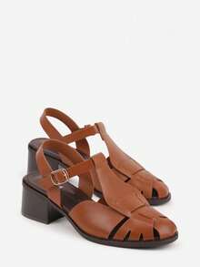 Sandali eleganti con cinturini e tacco - Scarpe casual estive da donna - Cammello - Visualizzare 5