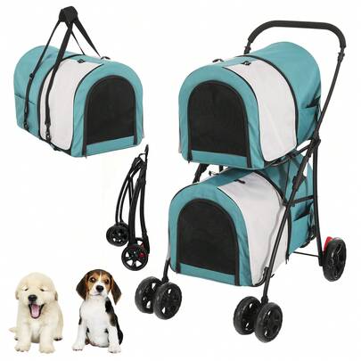 Passeggino pieghevole per cani a due piani BALCONERA | Trasportino per animali domestici con capacità di carico fino a 30 kg | Passeggino per gatti con finestre in rete per 2 cani e gatti