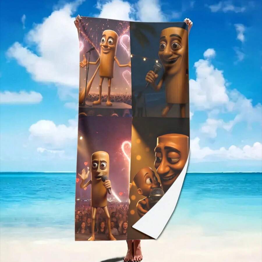 Singing Tung Tung Sahur Beach Towel, Ultra-Fine Fiber 250gm², Soft And Comfortable, Durable Fabric, High Absorbency, Lightweight, Perfect For Beach, Travel, Yoga, Fitness - White - 查看 1
