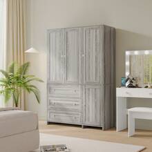 VOWNER 31.5"/ 47.3" Armoire Wardrobe Closet With Mirror, 3 Large Drawers & 2 Doors, Modern Clothes Storage Organizer Cabinet For Bedroom, Walnut / Grey Oak - Gray Oak - View 8