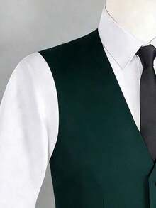 Men's Black Suit Vest, Men's Spring Autumn Black Business Casual Waistcoat - Màu xanh lá cây đậm - Xem 3