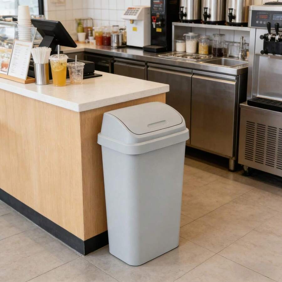 13 Gallon Kitchen Trash Can With Swing Top Lid, Heavy-Duty Plastic Garbage Bin Light Gray, Household Essential Space-Saving Easy To Clean For Home Kitchen - Gray - View 1