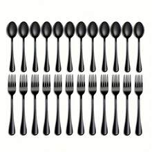 Conjunto de garfos e colheres de aço inoxidável de alta qualidade, nas cores dourado, prateado e preto, com 8, 12 ou 24 peças. Tamanho: 17 x 3,5 cm. Material: aço inoxidável espesso. Utensílios de mesa essenciais para reuniões familiares e feriados. Combinação minimalista e moderna de garfos e colheres de aço inoxidável. Decoração de mesa para casamentos. Crie festas elegantes em estilo ocidental. Colheres e garfos de jantar luxuosos e requintados na cor dourada. Acessórios de decoração de cozinha em estilo INS. Eleve a decoração da sua casa. Ideal para a temporada de casamentos, festivais de música, Dia das Mães, Ramadã, Eid al-Fitr, etc. - - - Ver 16