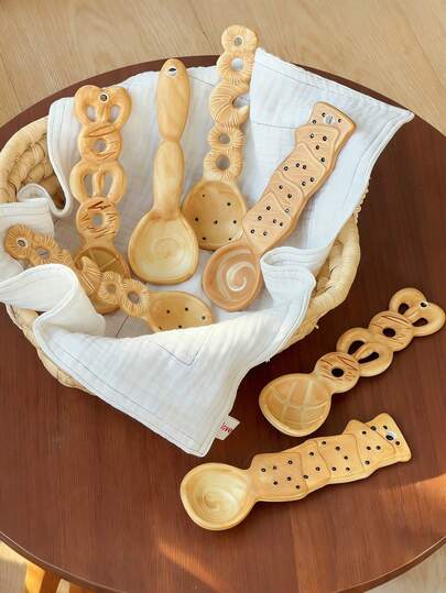 Set de cuillères en céramique mignon, comprenant des motifs de donut, croissant, baguette, miel, biscuit, café et cuillères de mesure pour la cuisson. Convient comme cadeau pour les fêtes