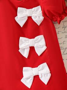 1pc Baby GirlCute French Bow Princess Dress, Summer - Red - View 5