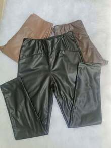 Imported Faux Leather Leggings - 黑色 - 查看 2