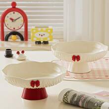 1 PC Cream Style High-Value Petal-Shaped Fruit Plate Button-Type Living Room Coffee Table Candy Snack Plate High-Legged Fruit Plate With Ribbon, Coffee Table Snack Dried Fruit Plate, Candy Plate, Multi-Functional Fruit Basket With Drainage Function - Multicolor - View 8