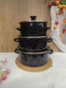 3pcs/Set Enamel Cookware Set, Non-Stick Pots & Pans Set, Multi-Functional Glass Lid, Suitable For Stovetop & Induction Cooktop - View 5