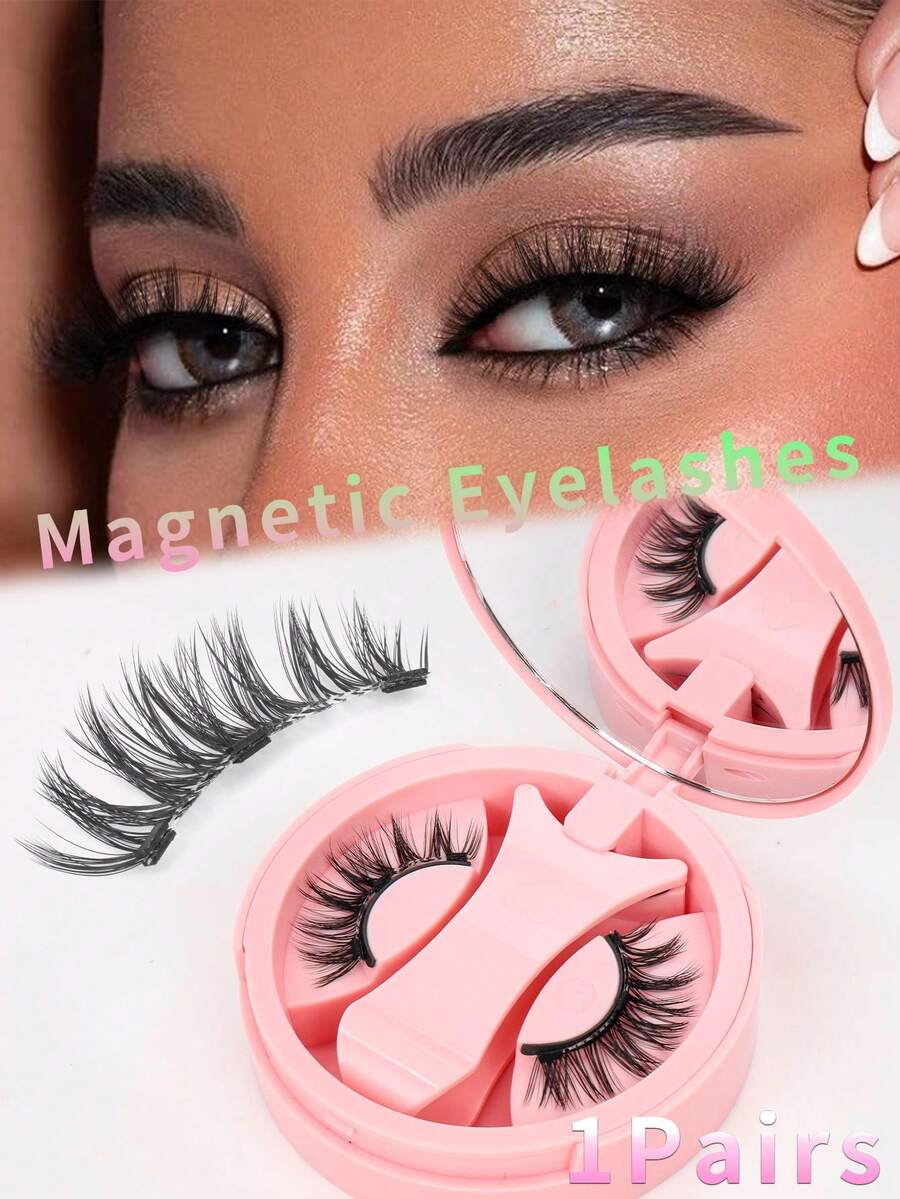 1 Set Magnetic False Eyelashes & Eyelash Curler, Transparent Stem, Natural & Lengthening Cartoon Style Reusable False Lashes, Portable Lash Tool, Easy To Apply & Remove Without Glue - Spiky Manga Lashes - View 1
