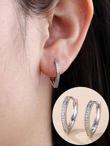 1对女士耳环，时尚圆形微镶嵌合成锆石圈形耳环，百搭日常佩戴 - 耳圈 - 查看 4