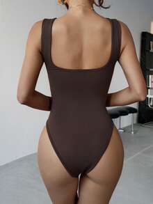 女士性感Y2K连体衣，方领无袖连体衣，女士健身服，2026春夏狂欢节女士优雅装扮 - 棕色 - 查看 2