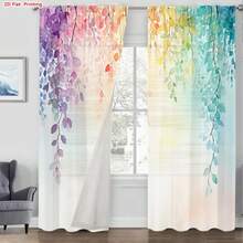 2件套春季花卉现代艺术装饰窗帘，半透明窗帘，适用于客厅、卧室、家居装饰 - 彩色 - 查看 3