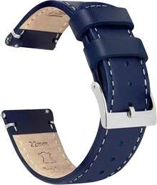 Smart Watch Strap - Navy Blue Leather/white Linen Stitching. - View 9