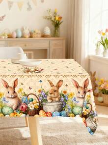 1 szt. obrus wielkanocny, obrus z nadrukiem zajączka wielkanocnego i jajka wielkanocnego, akcesoria na przyjęcie wielkanocne, radosne dekoracje wielkanocne, dekoracja stołu wielkanocnego, bieżnik z zajączkiem wielkanocnym, dekoracja stołu na imprezę cateringową, dekoracje w stylu rustykalnym wielkanocnym, dekoracyjny bieżnik wielkanocny do wewnątrz/na zewnątrz, jednorazowy obrus na piknik wielkanocny, dekoracje wiosenno-letnie, prezent wielkanocny, upominki na przyjęcie - Zajączek wielkanocny - Zobacz 8