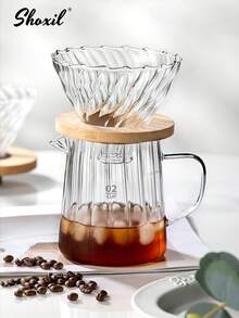 shoxil 1 Set With Water Cup, Coffee Pot, Coffee Filter Cup, Oblique Filter Cup, Manual Drip Coffee Pot, Coffee Tools, Coffee Drip Filter, Glass Water Bottle, Glass Drip Coffee, With Wooden Base Stand, Striped Coffee Pot, Suitable For Coffee Corner, Coffee Shop, Coffee Lovers - Pot - View 1