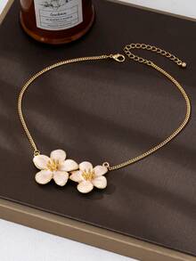 1 pieza Collar de flor de metal con efecto de goteo versátil y de moda, adecuado para la playa, citas, y uso en verano - color claro - Ver 3