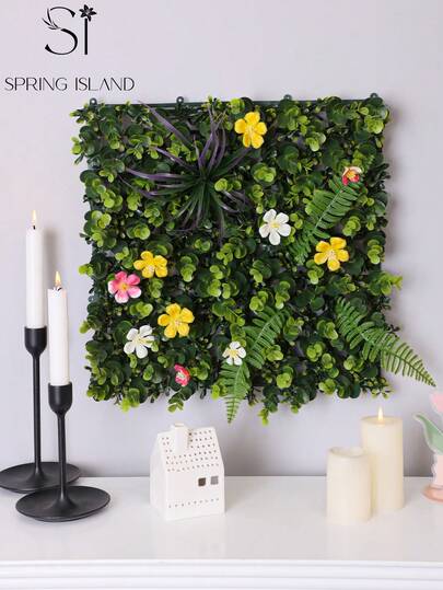 1 tấm hàng rào lá bạch đàn nhân tạo, hoa nhân tạo, kích thước 38x38cm/14.7x14.7in, cây nhân tạo màu vàng, trắng, hồng nhạt, hoa nhỏ hỗn hợp ba màu, cỏ dương xỉ (Aglaia Odorata), chất liệu PE, trang trí sân vườn, trang trí ký túc xá/văn phòng, trang trí tiệc ngoài trời/sự kiện/ngày lễ/sinh nhật, trang trí lối vào nhà/khách sạn/nhà hàng/phòng khách/phòng ngủ/tiệc cưới/nhà bếp/sân vườn, thích hợp cho mọi mùa.