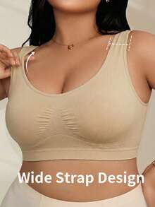 Áo ngực không gọng, không đường may, màu be, dành cho nữ cỡ lớn, chất liệu co giãn, thoáng khí, thoải mái, phù hợp để mặc hàng ngày. - Màu be - Xem 3