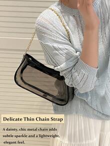 Summer Clear Bag For Stadium Events Chain Shoulder Bag PVC Transparent Bag Jelly Black Purse Handbag Beach Bag Stadium Bag For Travel Birthday Gift - Multicolor - View 9