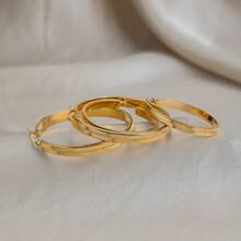 1件简约风40/50毫米圆形镂空耳环，女士18K镀金不锈钢日常饰品 - 耳環 - 查看 5