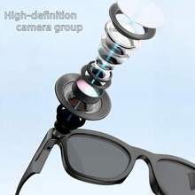 Bluetooth Smart Glasses, AI Camera Glasses, 200MP Resolution, Dual-Camera System For Photo And Video Capture, Music Playback, Call Answering, AI Voice Interaction Support, Suitable For Cycling And Sports Photography, Extended Battery Life, High-Fidelity Audio, Touch-Sensitive Buttons And Voice Assistant Functionality. - Kính 200W pixel + tròng kính đen - Xem 5
