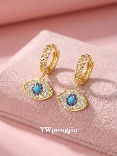 1pair Vintage Rhinestone Decor Devil's Eye Drop Earrings For Girls For Street Party Daily Wear Jewelry Accessory Gift