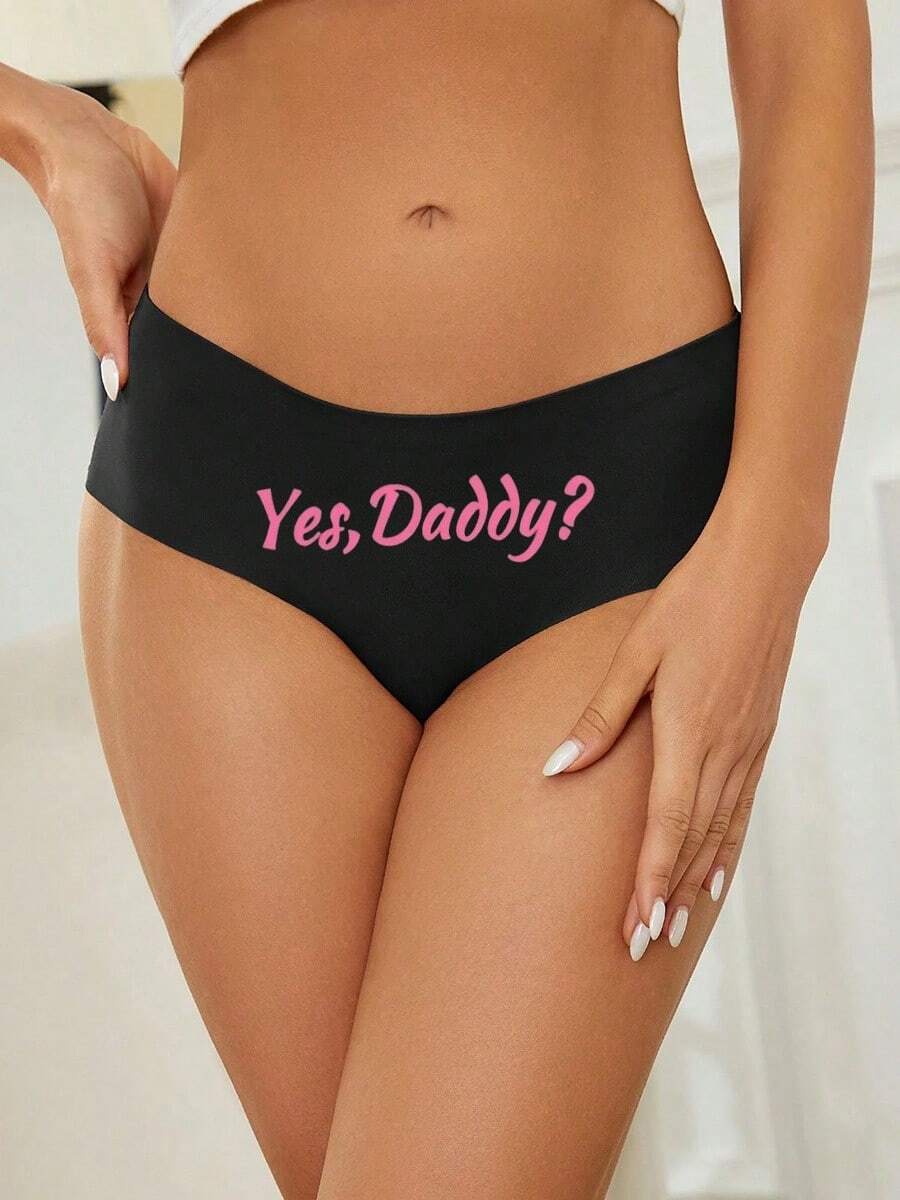 BEIBENK Yes Daddy Pink Text Black Underwear For Women Sexy And Playful Design Perfect For Intimate Moments And Romantic Gifts And Bold Style - 黑色 - 查看 1