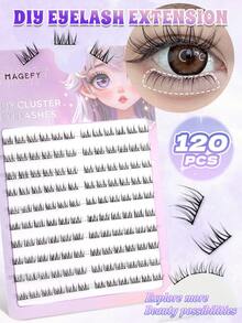 MAGEFY 120片B型卷翘下睫毛，3D自然柔软舒适裸妆效果，日系浓密纤长睫毛嫁接片，睫毛簇，单根睫毛，假睫毛 - 黑色 - 查看 9