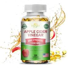 Suplemento de extracto de vinagre de sidra de manzana: aumenta los niveles de energía y la salud digestiva. Natural y sin OMG. 120 cápsulas. - 1 botella - Ver 1